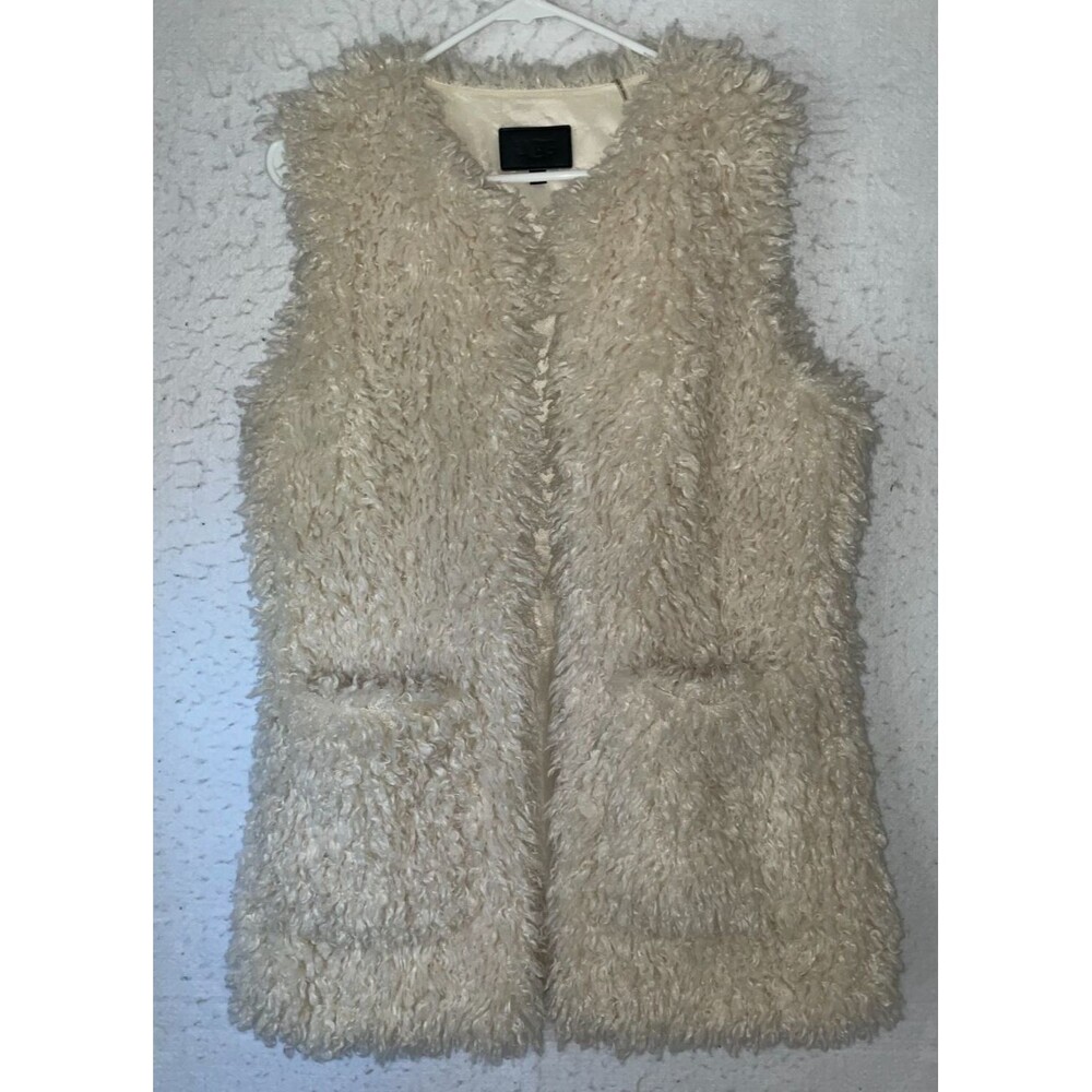UGG Australia Women's Farrah Faux Fur Vest Jacket Cream 1098849 Pockets sz M